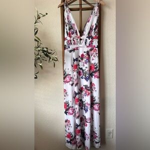 Fame and Partners Floral Maxi Dress Size 10 Prom Plunge Neck Strappy Back (Read)
